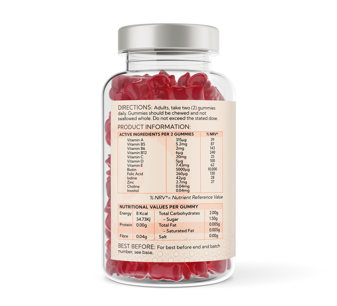 Hair Skin & Nails Complex supplement - 150 Natural Raspberry Flavour Gummies