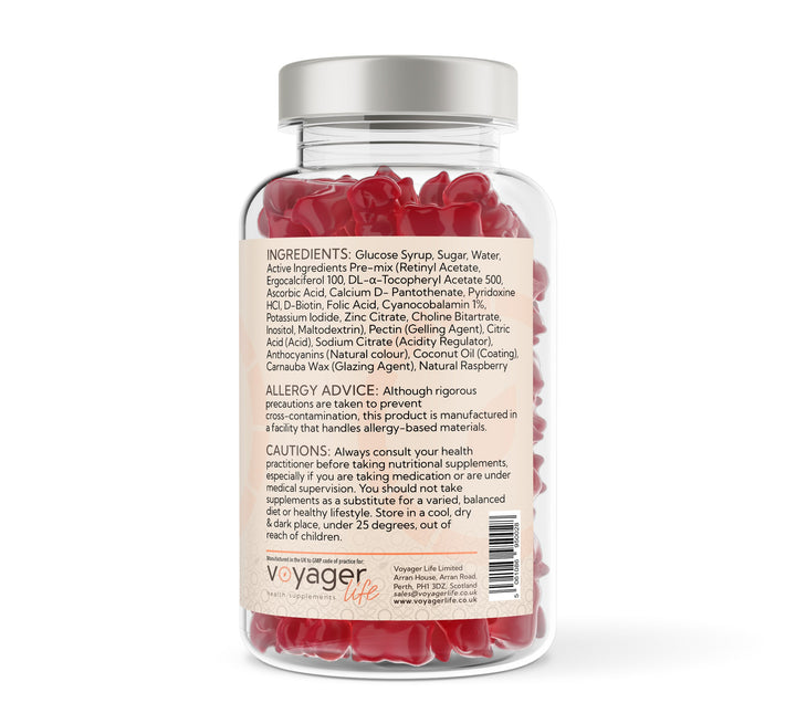 Hair Skin & Nails Complex supplement - 150 Natural Raspberry Flavour Gummies