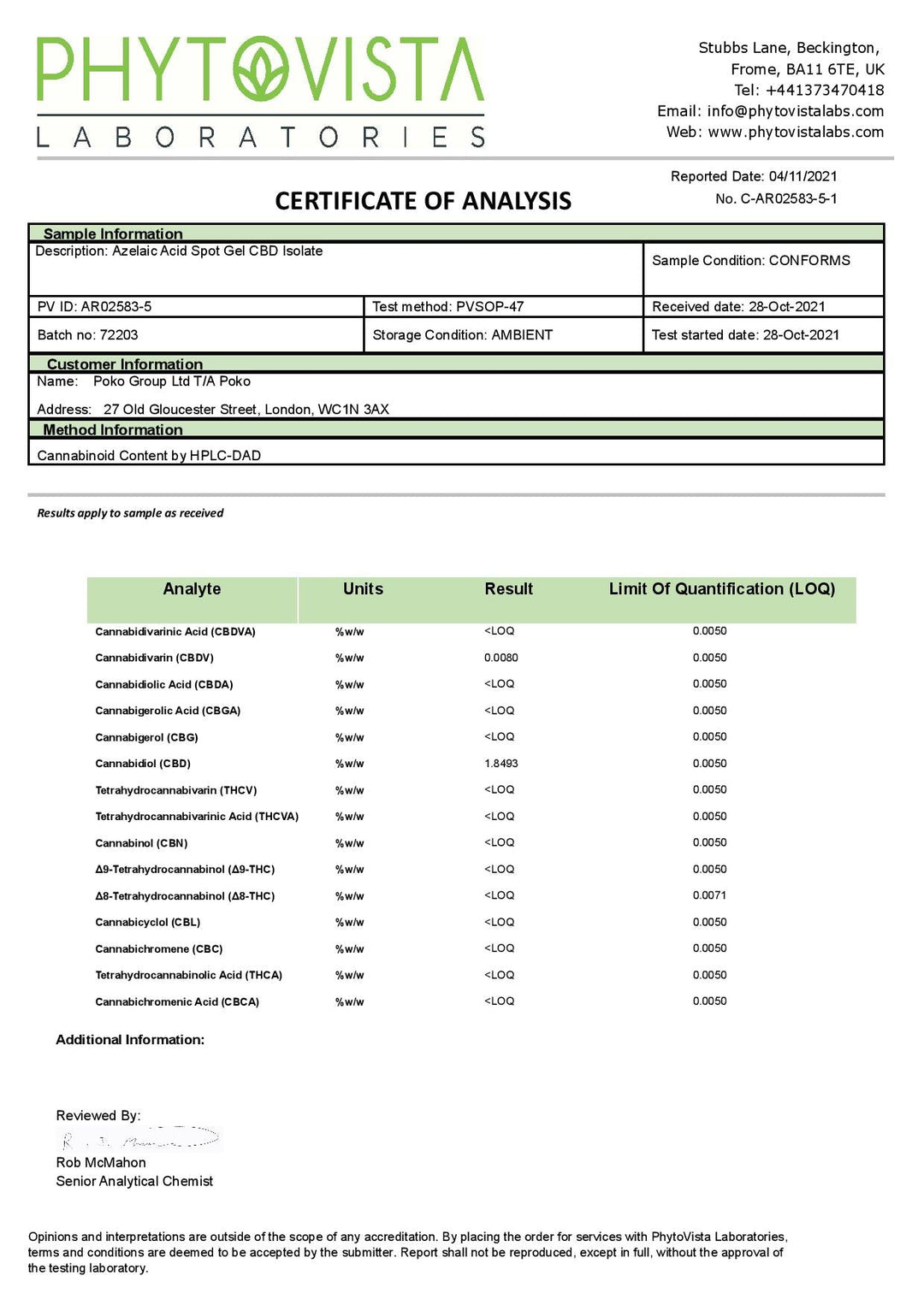 Poko 500mg CBD Azelaic Acid Spot Gel - 30ml